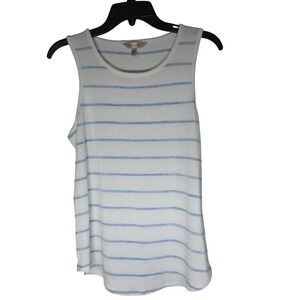 Banana Republic Luxespun Tank Top Womens Medium White Blue Striped Knit